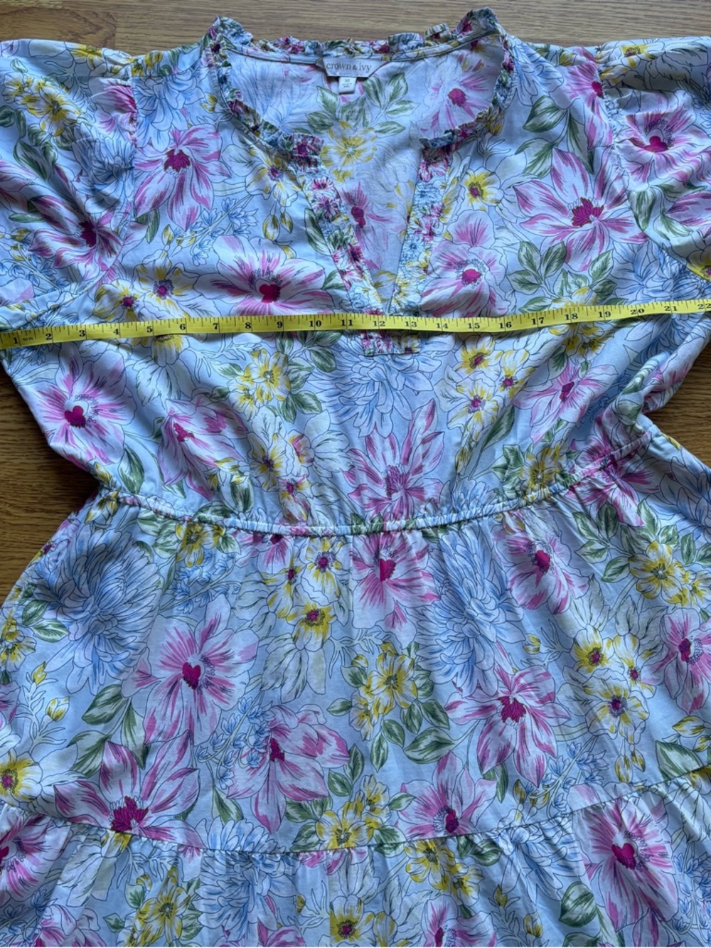 Crown & Ivy floral v neck tiered lightweight maxi dress Easter spring pastel XL - Picture 5 of 10